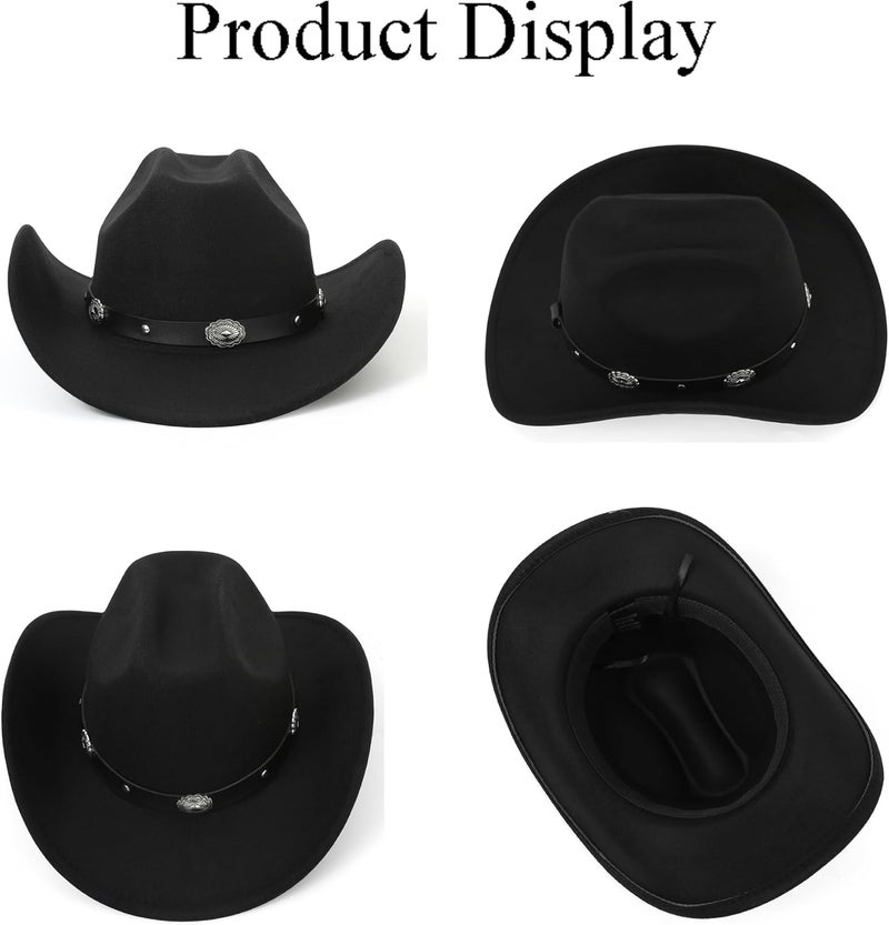 FGSS Classic-Western-Cowboy-Hat Upturn-Brim Felt-Cowgirl-Hat Rodeo-Hats with Belt for Women Men (Fit for 22.4-23.2") - Image 2